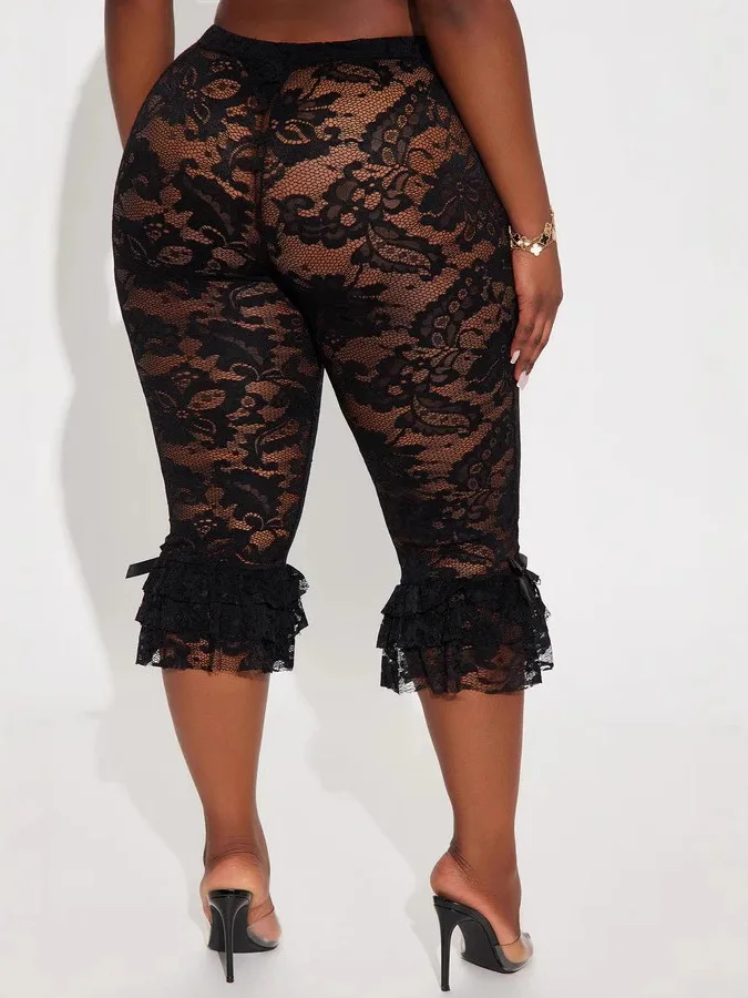 Ruffles ลูกไม้ Capri กางเกงผู้หญิงฤดูร้อนกางเกง Dancewear ผ้าพันคอเอวสูงกางเกง Cropped แฟชั่น Streetwear เซ็กซี่ Party Bottoms