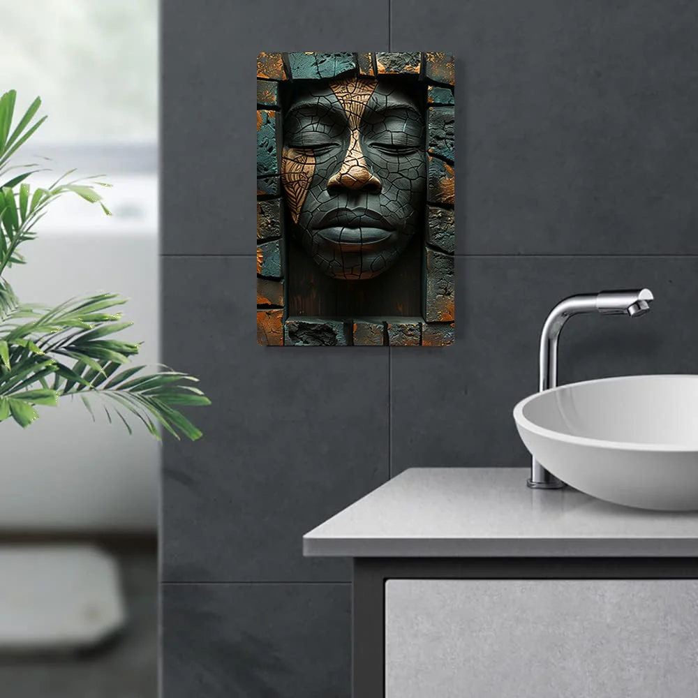 Durable 2D Summer Display - Moisture Resistant Wall Art for Bathroom, Garden, Store, Toilet - Vintage African Mask Theme Decor