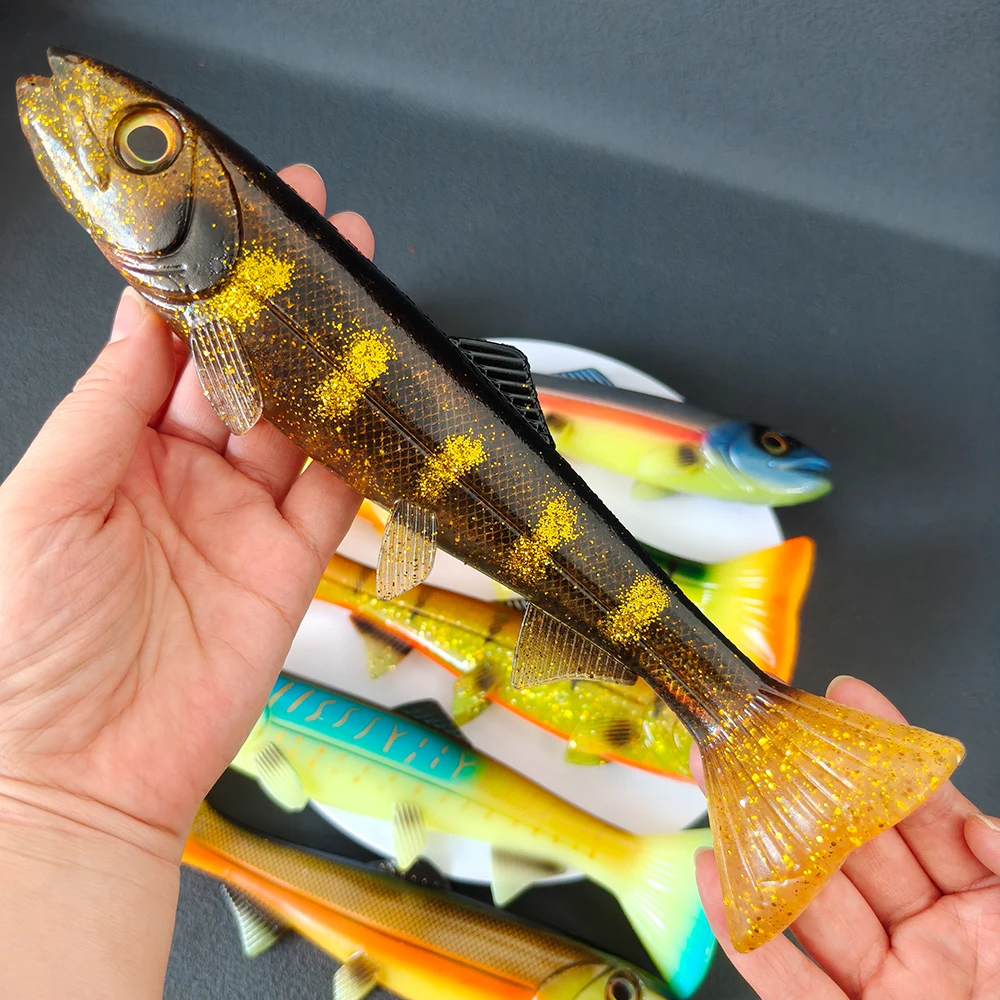 1 Stück 14cm-24cm 3D Simuliertes Auge Rundschwanz-Swimbait, Weicher Plastikköder für Salzwasser- und Süßwasserfischen