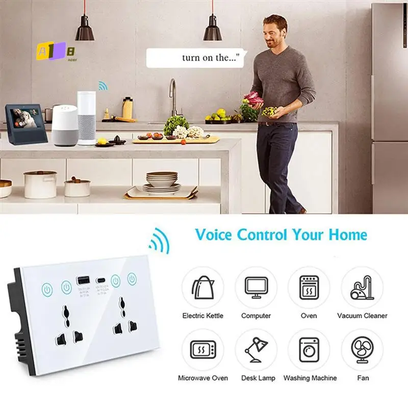 

A08F-EU UK US Универсальная вилка Tuya Smart Socket Switch с USB и розеткой Type-C Smart Life