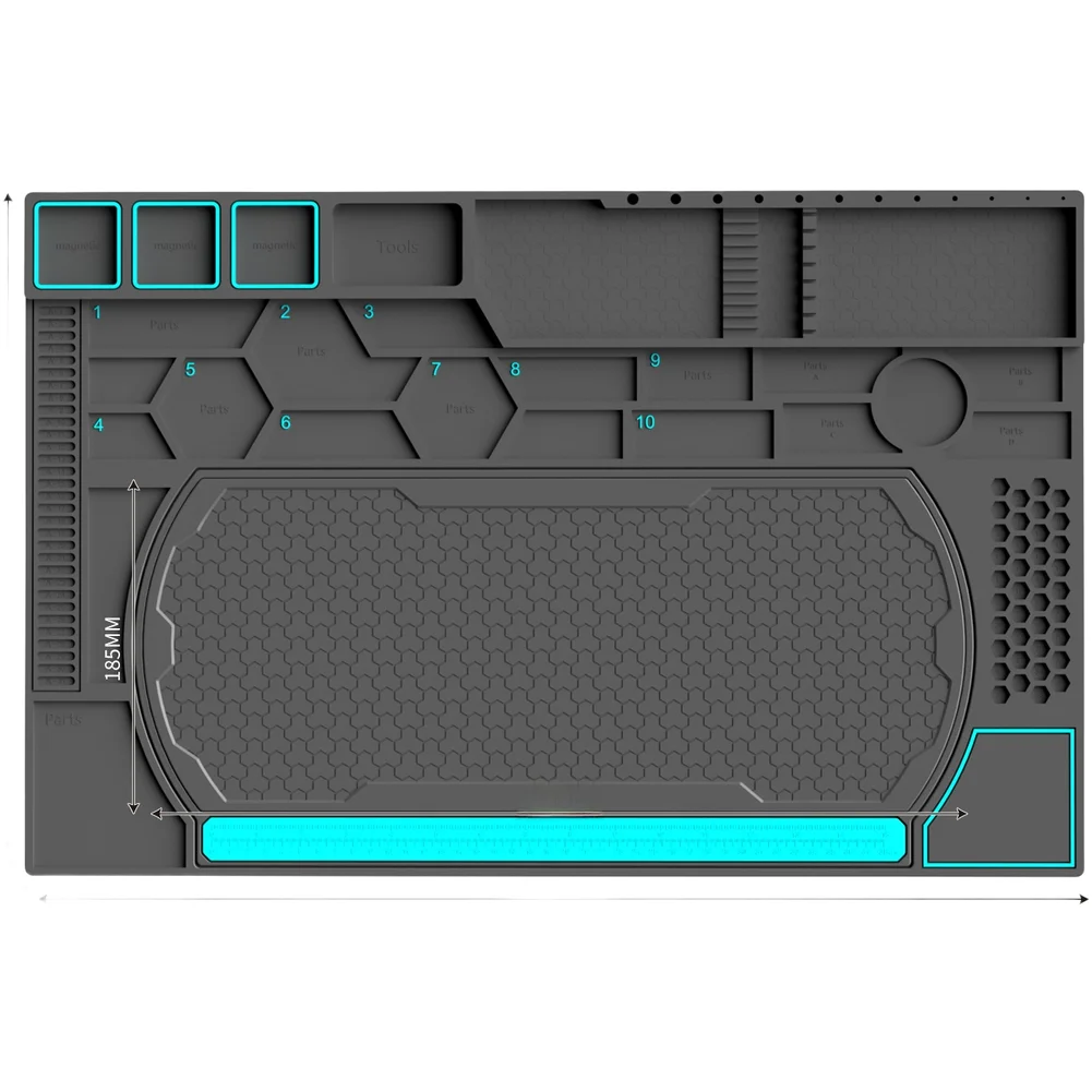 For Phone Repair Mat Silicone Magnetic Heat Resistant 200C Dual Measurement Ruler 60x38.8cm Labeled Compartments