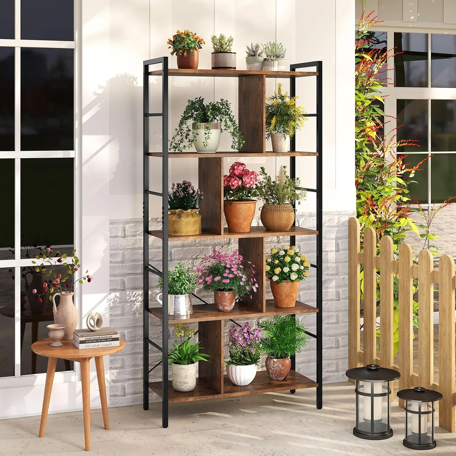 Industrial 5-Tier Bookshelf Set of 2, 61-inch Tall Storage Shelf for Home Office, Customized