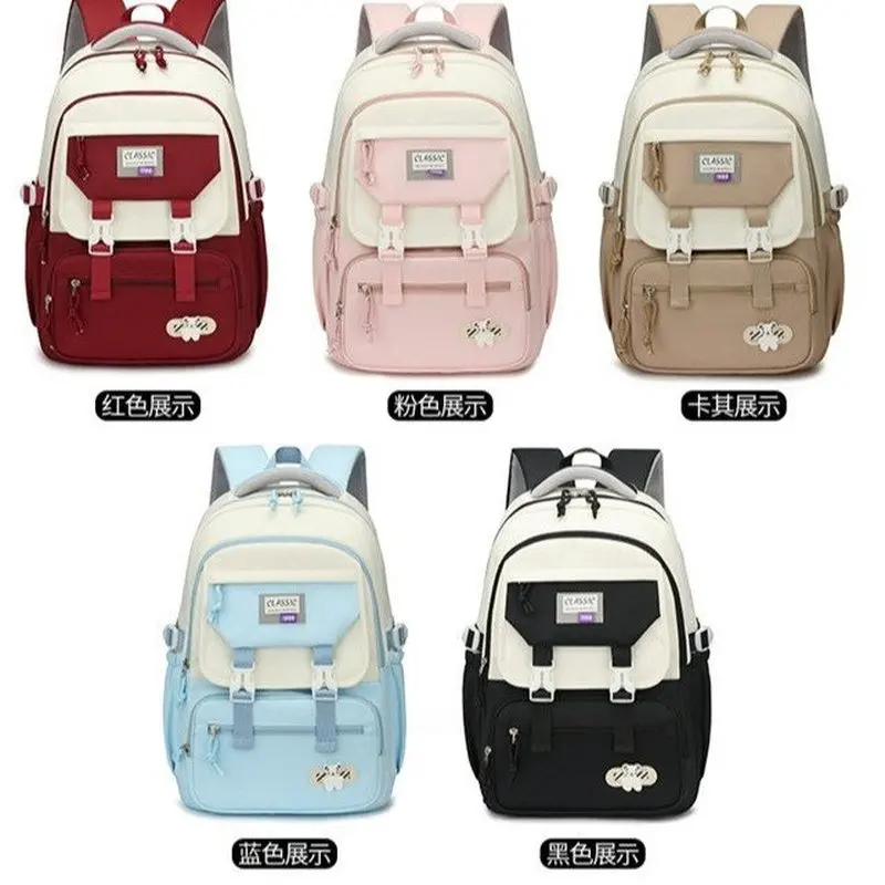 Lightweight Large Capacity Backpack for Junior High School Girls Korean Version High Aesthetic Value Nylon Material Breathable