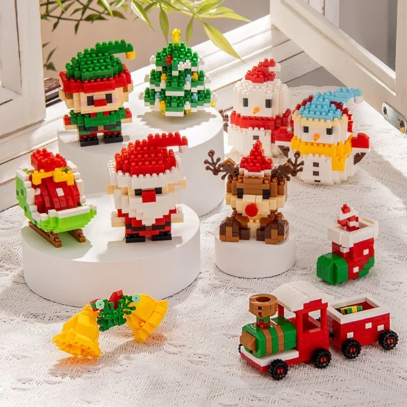 Merry Christmas Micro Building Blocks Santa Claus Elk Snowman Christmas Tree Assembled Mini Bricks Figure Toy For Kid Gifts