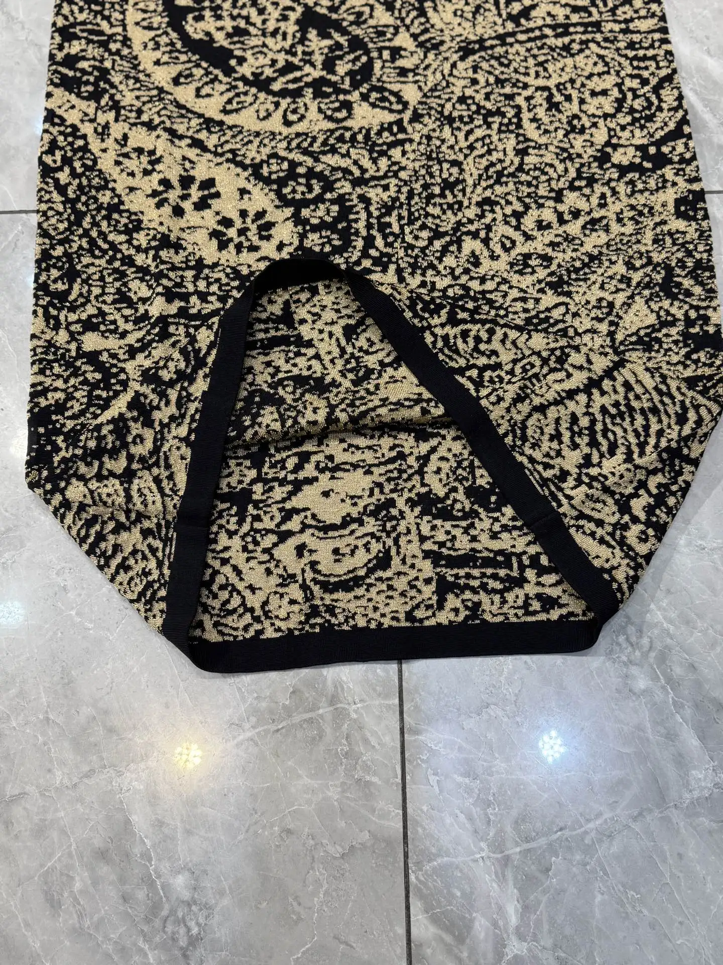 Women Paisley Pattern Knitted Midi Robe Round Neck Sleeveless Vest Long Dress