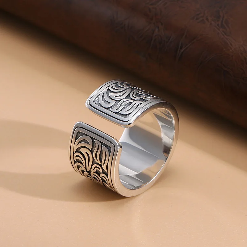 QEENKISS RG6941 Fine Jewelry Party Birthday Wedding Christmas Gift Vintage Tiger Silver Adjustable Ring for Men Father Boyfriend