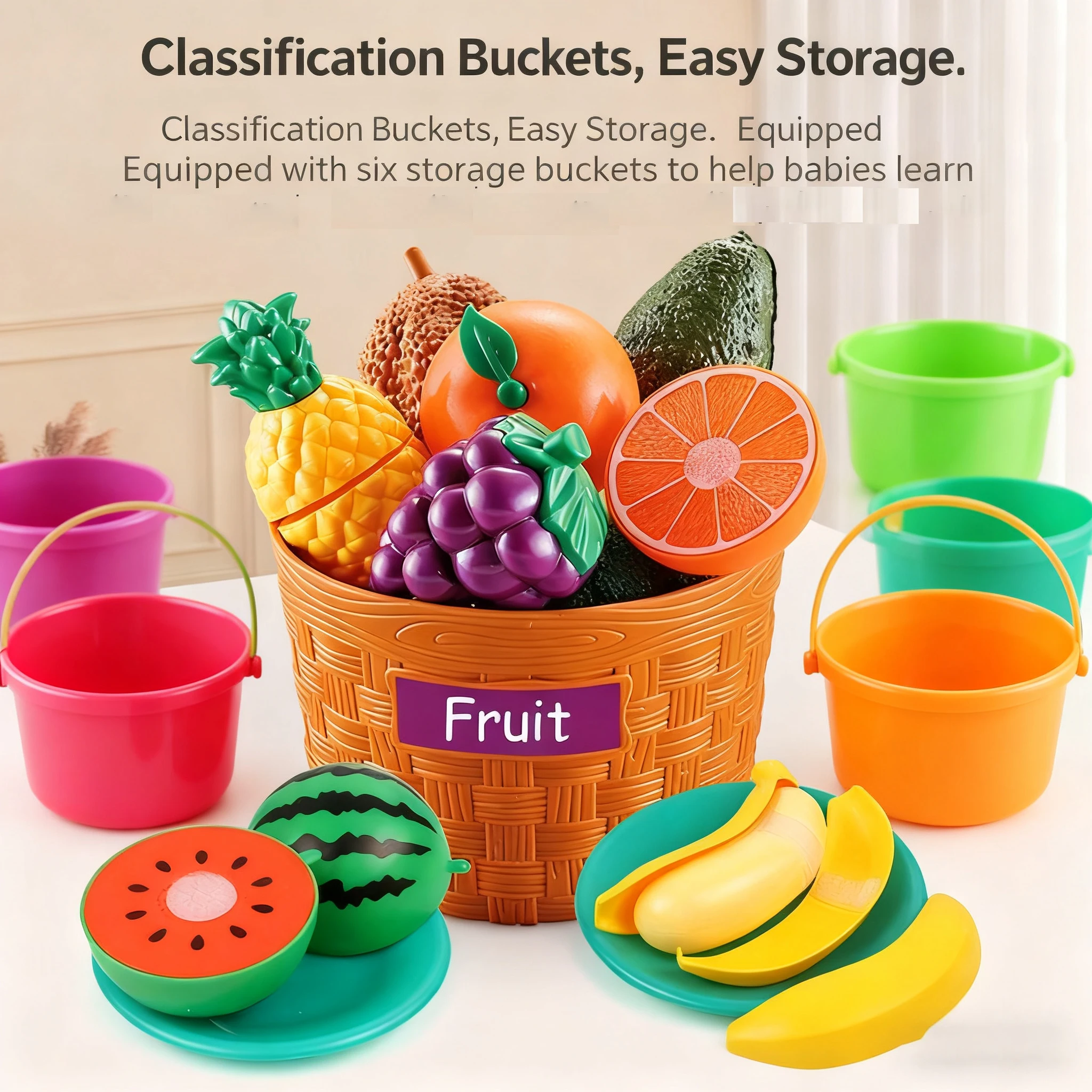 42개 과일 자르기 세트 바구니 포함 어린이 놀이집 장난감 주방 야채 아기 가상 놀이 야채 자르기 분류 장난감 크리스마스 선물