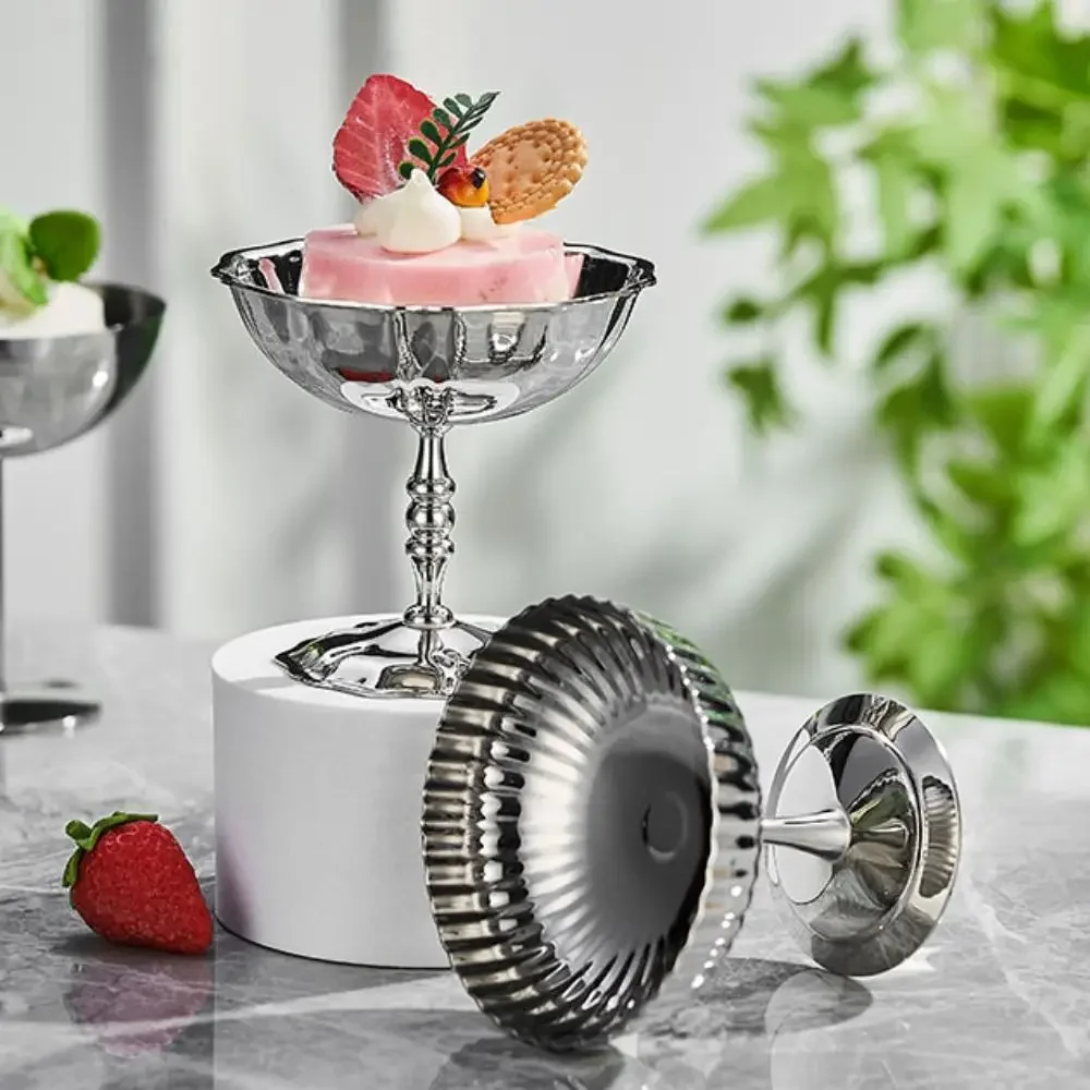 كوب آيس كريم متعدد الوظائف من الفولاذ المقاوم للصدأ غير قابل للكسر ومضاد للصدأ كأس حلوى كوب بودنغ فضي شربات