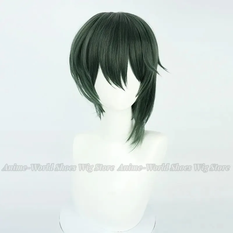 고품질 혼카이 임팩트 3 코스마 코스프레 가발 짙은 녹색 소녀 짧은 머리 작은 포니테일 게임 헤드웨어 무료 가발 캡