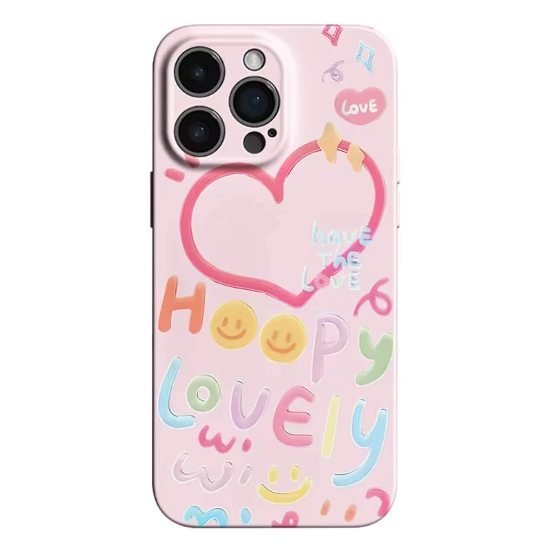 Fashion Love Heart Happy Face Phone Case For Samsung S26 S25 S24 S23 S22 S21 Ultra Plus Edge FE Hard PC Shockproof Back Cover