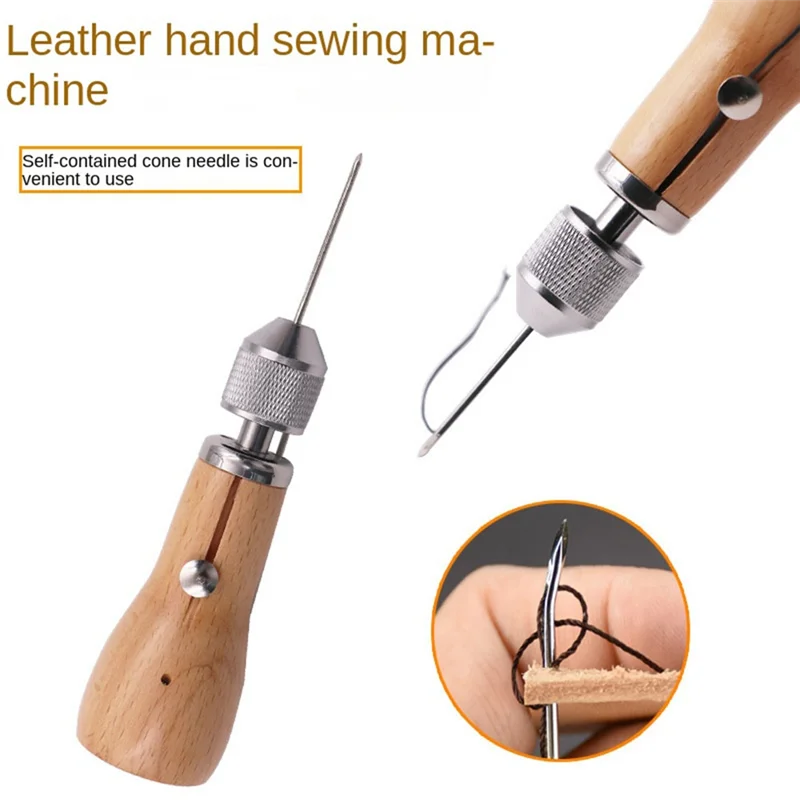 

-PQWN 1Set DIY Hand Suture Tool Case Bag Wax Thread Canvas Taper Needle Leather Tools Leather Working Tools Steel+Wooden Handle