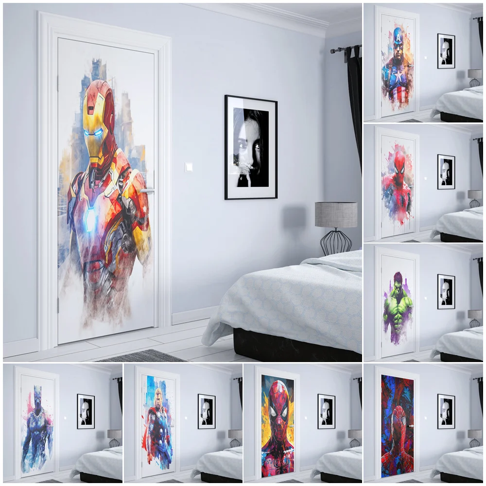 Marvel Super hero Spider Man iron Man Door wall elevator room home decoration Pop Door sticker Children's Gifts Wall Sticker