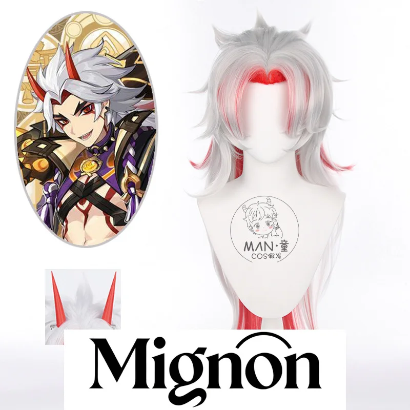 

Genshin Impact Arataki Itto cosplay wig layered flipped up gradient long hair horn Halloween gift