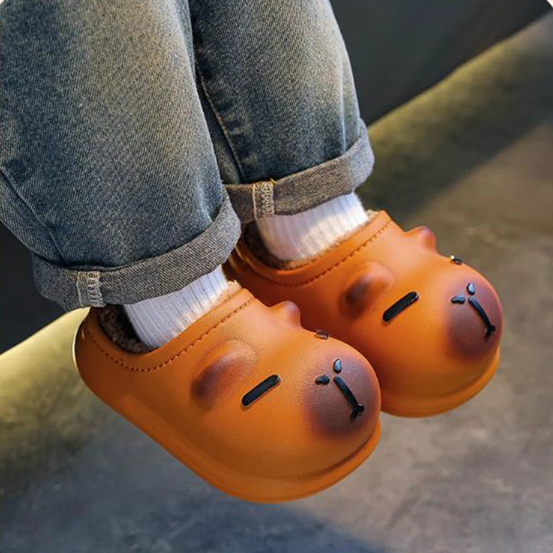 

Водонепроницаемые детские домашние тапочки Eva Capibala, зима 2029, теплые длинные плюшевые домашние тапочки для мальчиков, нескользящие шлепанцы с толстой подошвой