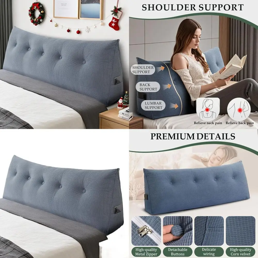 

Full Size Soft Headboard Pillow with Wall Backrest, Reading Wedge Bolster for Dorm Daybed, Large Back Support Pillow with Remova