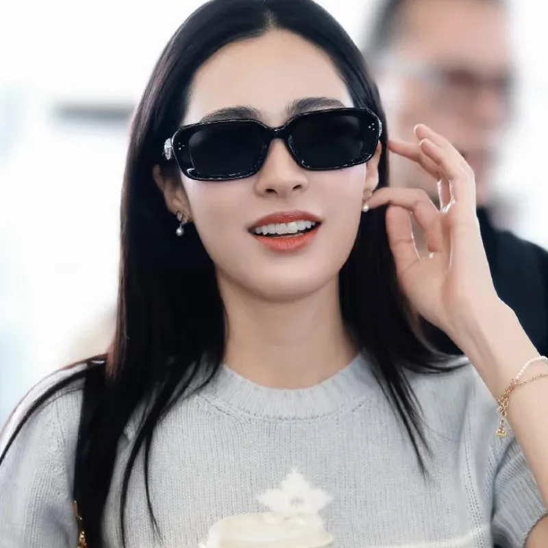Personalized Retro And High-end Square-framed Sunglasses, Versatile Gemstone Sunglasses, Fashionable Sunglasses 9656-1