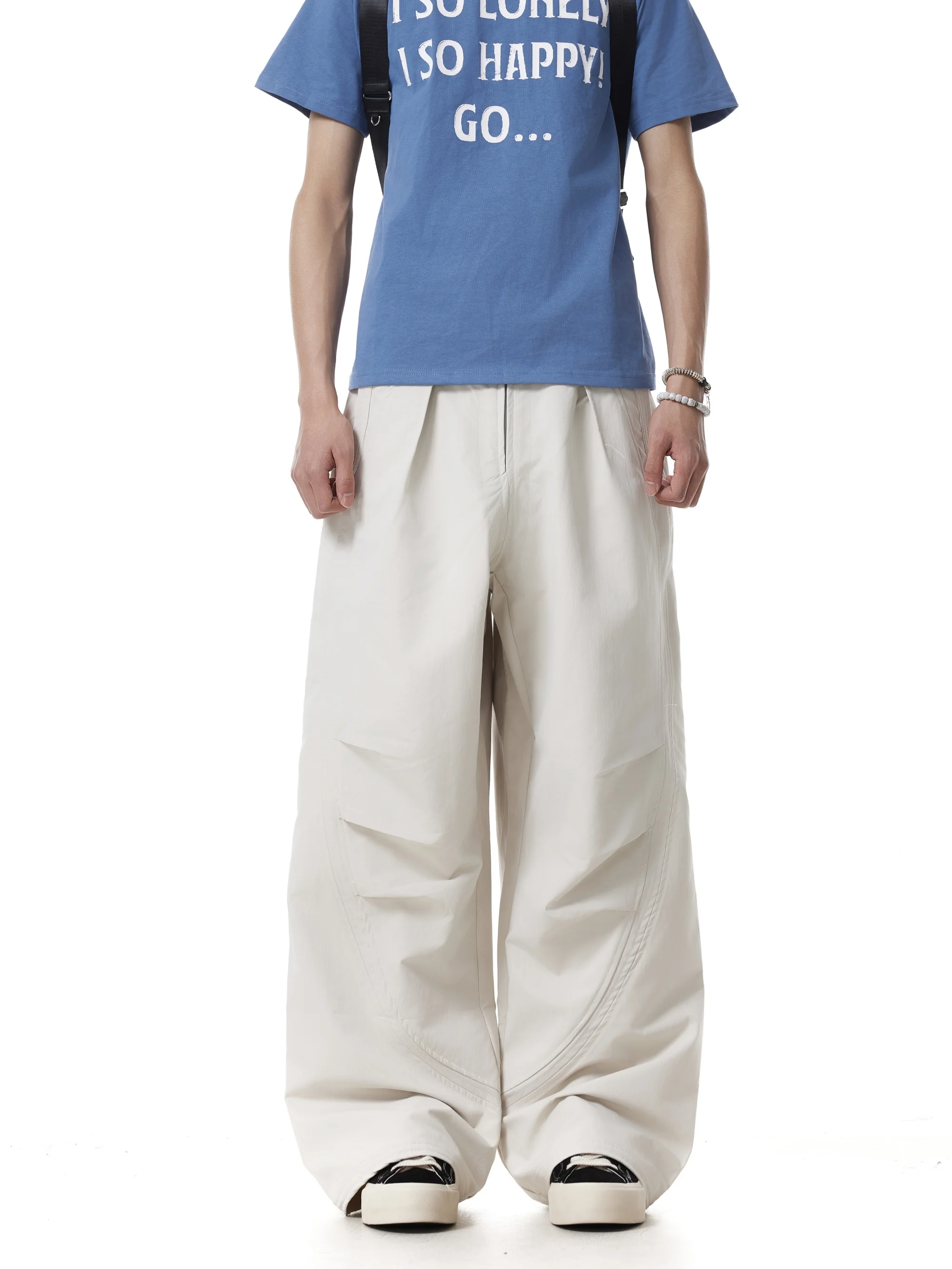 Amerikaanse vintage verfrommeld gedeconstrueerde casual broek buiten pluizige losse wijde pijpen parachutist heren