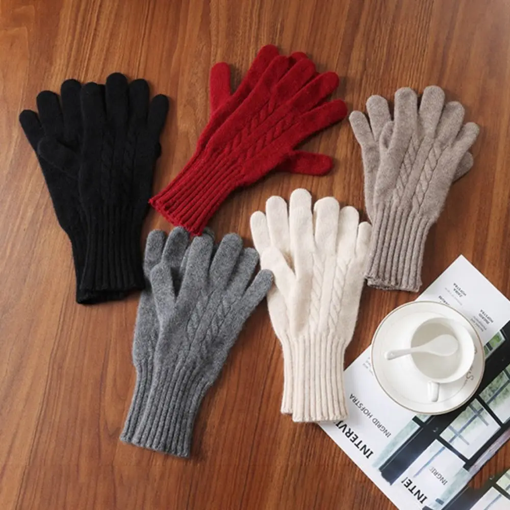 Comfortable Solid Color Cashmere Gloves Long Wrist Touchscreen Wool Knitted Gloves Cold Protection Winter Warm Gloves Driving