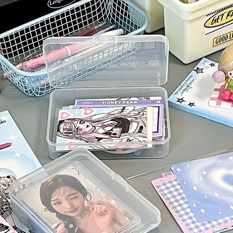 New Transparent Plastic Storage Box Photocards Small Card Storage Box Desk Organizer Box Classification Box Stationery