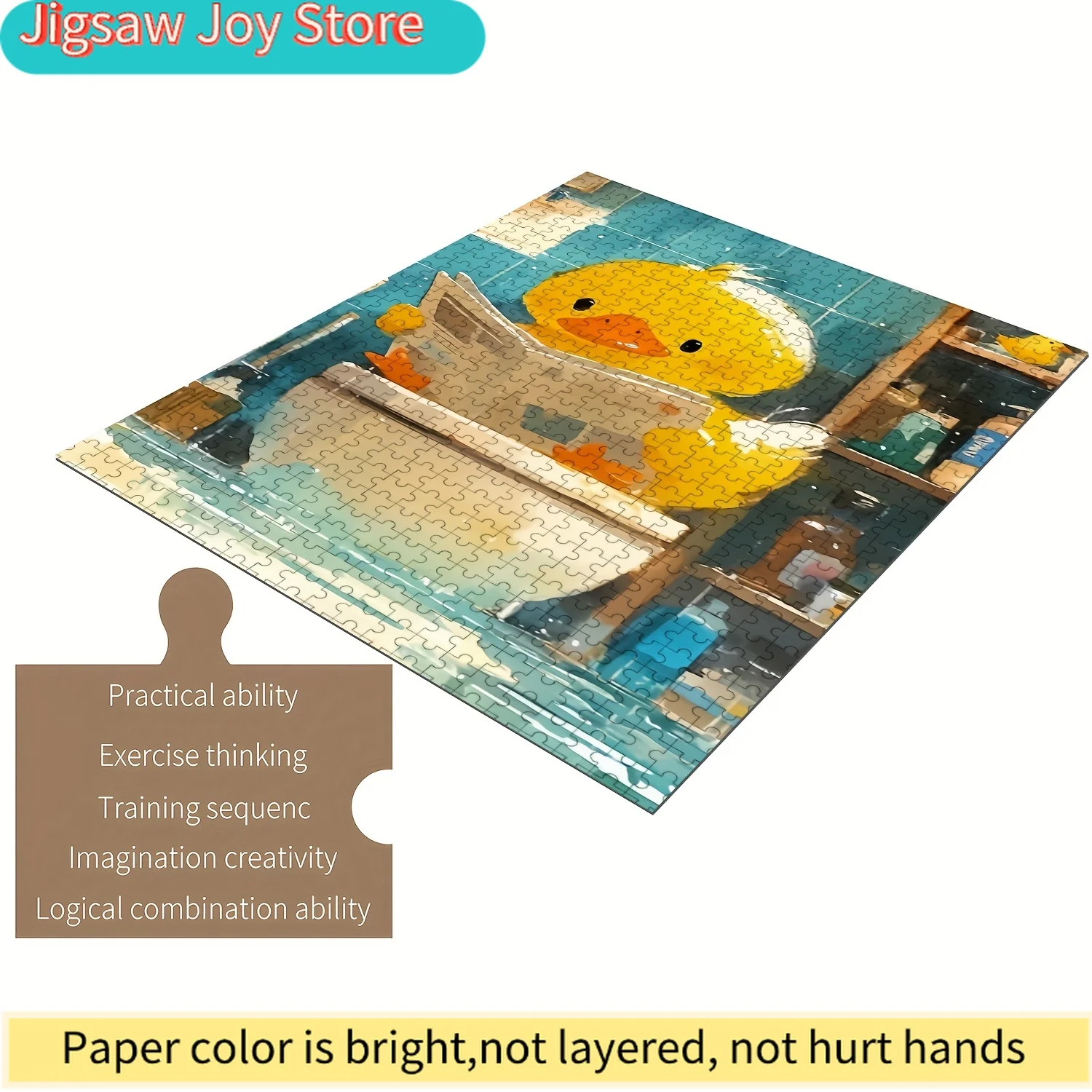 

Wooden Jigsaw Puzzle for & Families - Cute Duck Reading in Bathtub Scene, Intermediate Challenge with Vibrant Colors, Portabl
