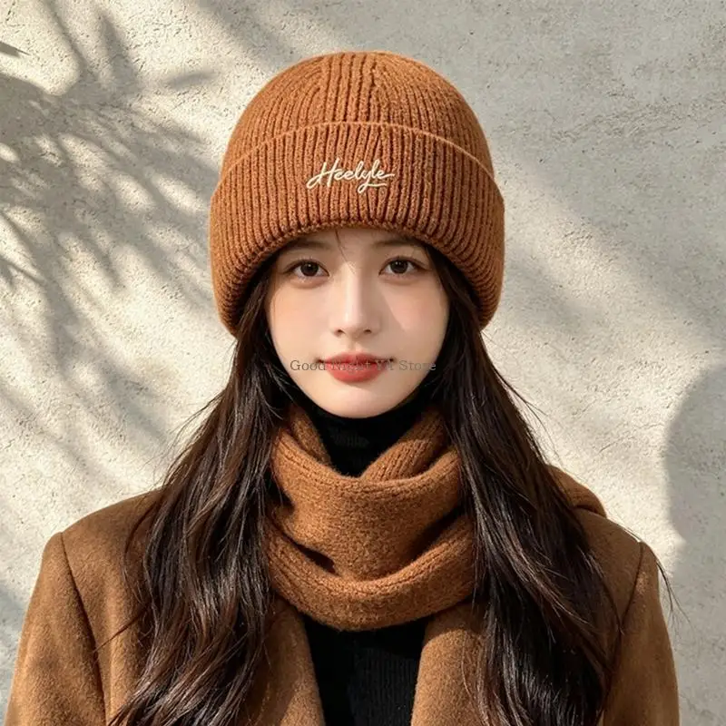 Soft Lined Winter Hat with Ribbed Texture, Turned-Up and Front Embroidery for Cold-Weather Daily Use Outdoors