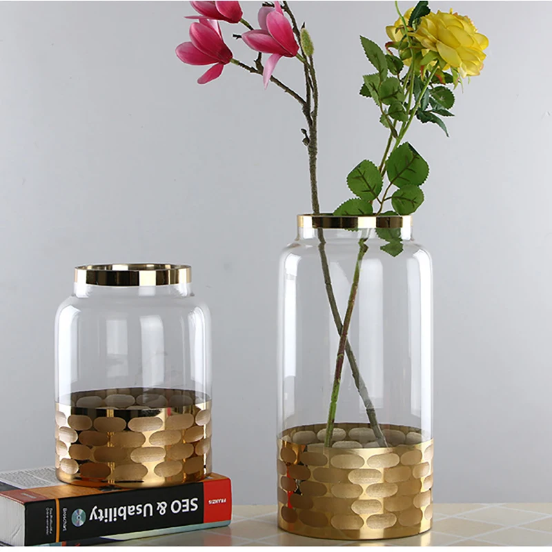 Gold-plated Glass Vase Arrangement Hydroponic Decor Room Table Decoration