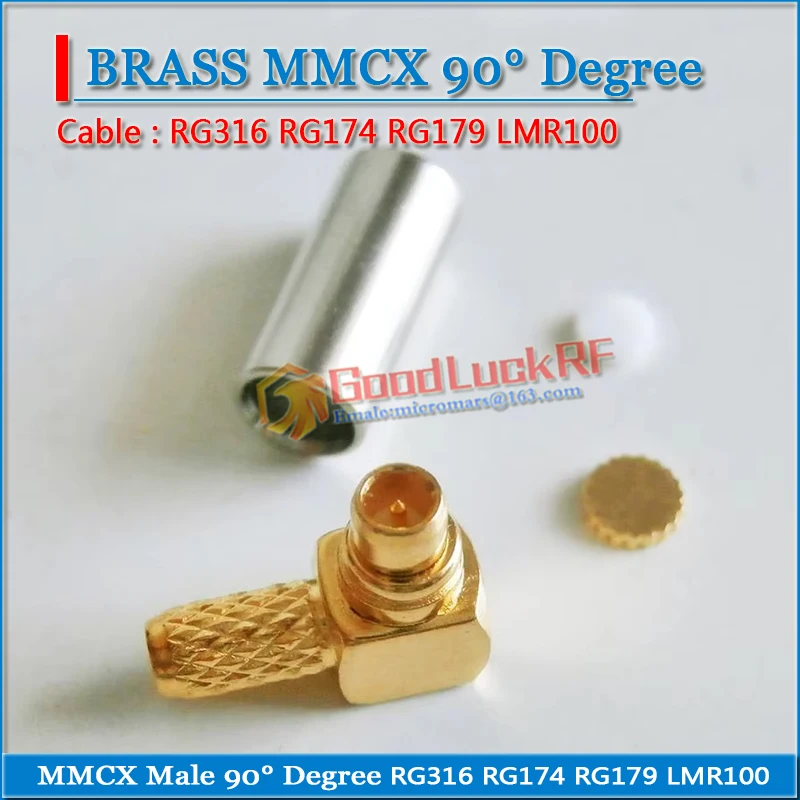 MMCX Male 90 Degree Right Angle TYPE L plug Crimp For RG179 LMR100  RG316 RG174 Cable Brass RF Coax Adapter PTFE