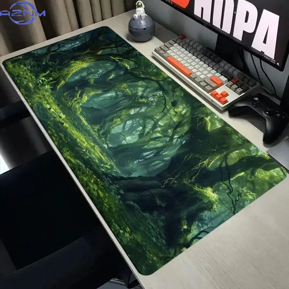 Large Dark Mystic Green Ancient Forest Fantasy Landscape Gaming Mouse Pad Desk Mat Non‑Slip Rubber Base for PC Laptop Keyboard P