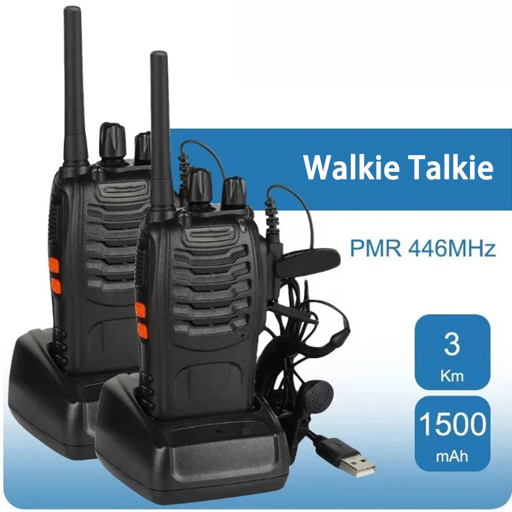 

Hot 2PCS For 8-8-E 2-Way Walkie Talkie Frequency Long Range USB Rechargeable Walkie Talkie with Headset Radio FM Transceiver