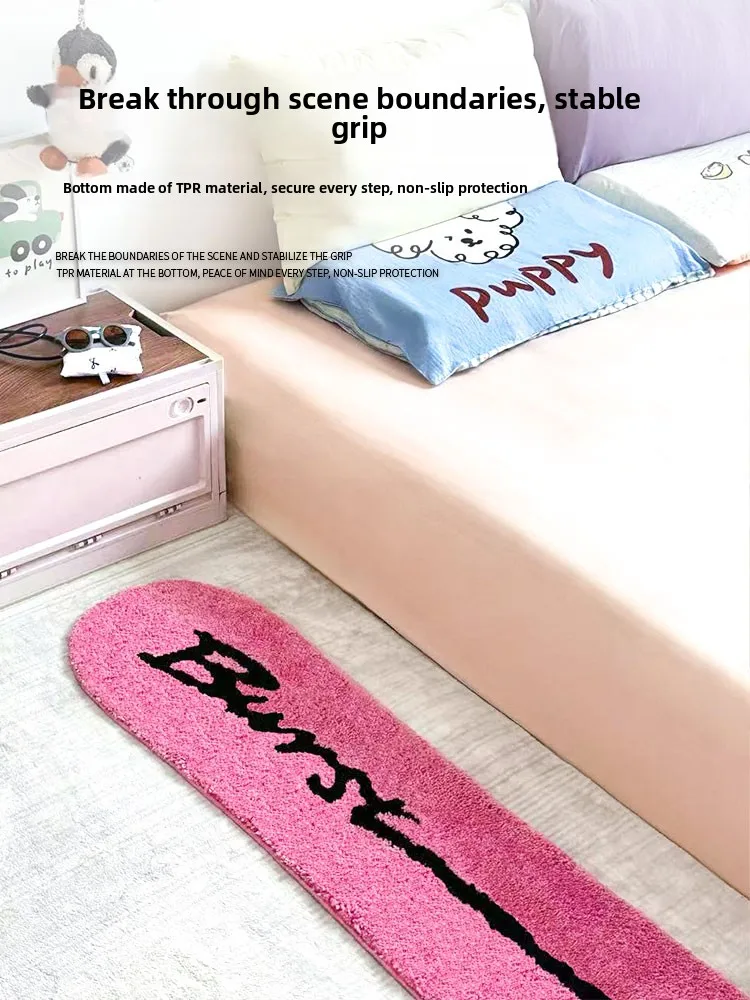 

Коврик для спальни Dopamine Pink: Теплый, противоскользящий, с геометрическим узором, из тканого велюра, для кровати и дивана