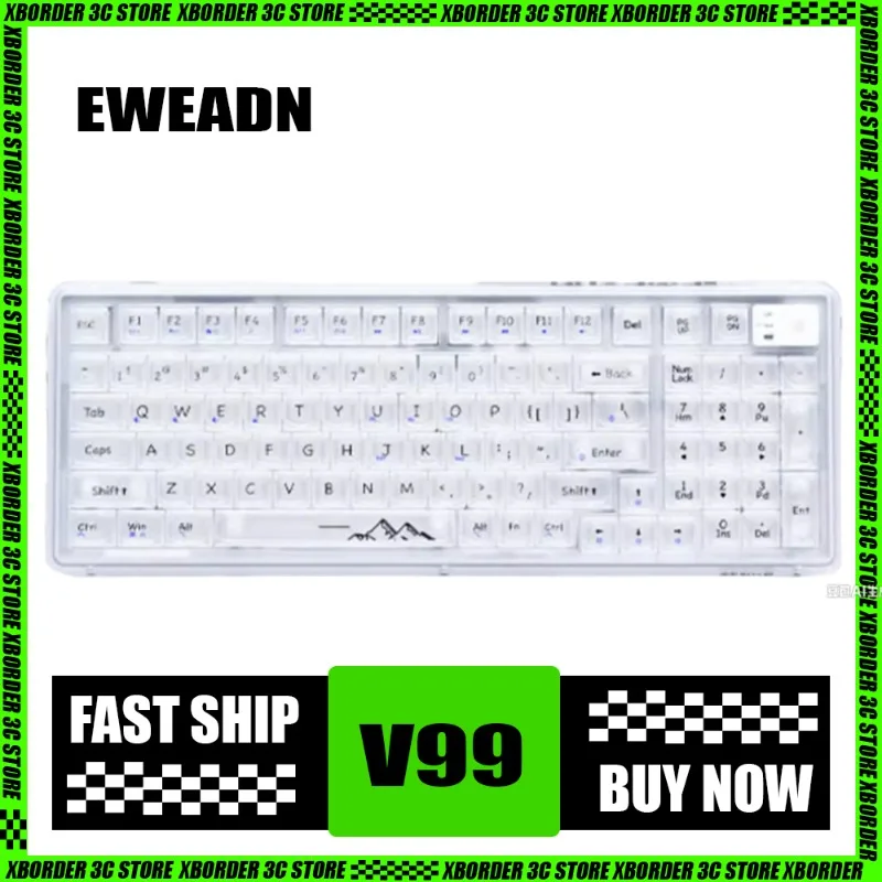 

Front runner V99 fog transparent mechanical keyboard 3 modeRGB light effect hot swappable transparent beautiful mahjong sound