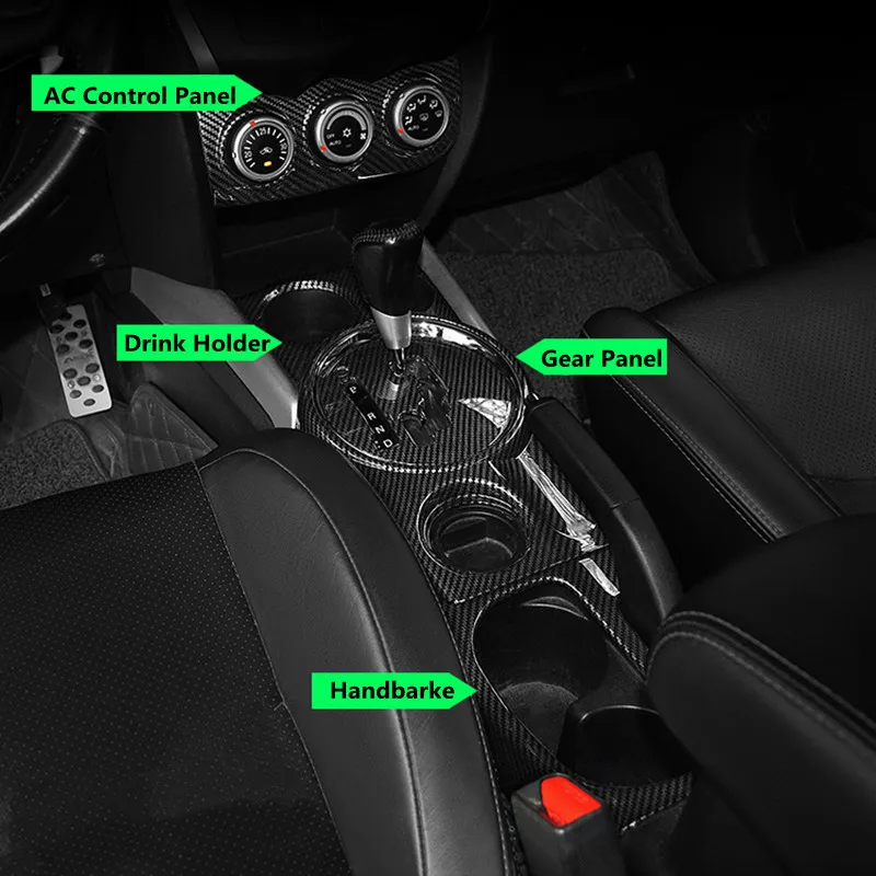 Carbon Fiber Printed Car Gear Panel Sticker Cover Handbrake Drink Holder Cover for Mitsubishi ASX 2013 2014 2015 2016 2017 2018