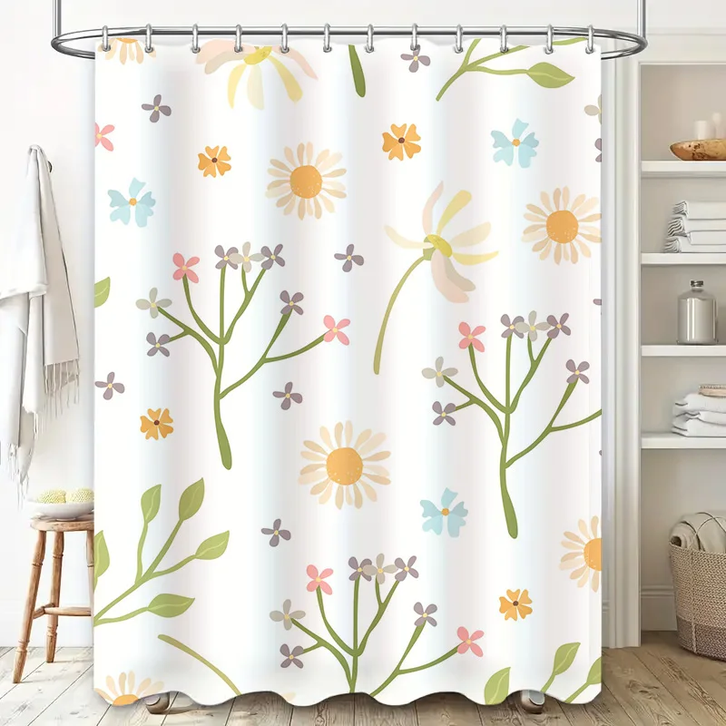 

Весенняя занавеска для душа с цветочным принтом, мягкая водонепроницаемая ткань, декоративная подкладка для ванной комнаты для детской ванной комнаты, белый, зеленый, желтый, фиолетовый цвет