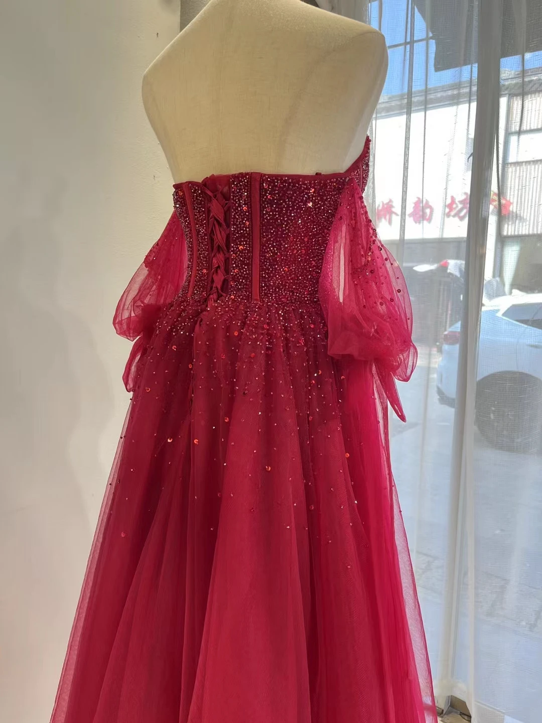 Customized  Sweetheart Sequins Beading Evening Dress for Women Sexy Wine Red A-line Floor-length Luxury Formal Gowns Vestidos