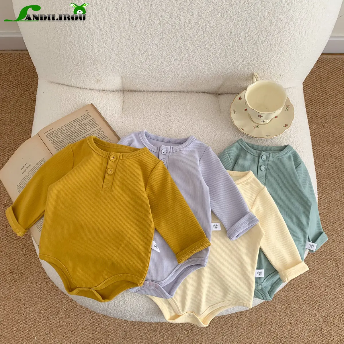 

2023 New In Infant Baby Jumpsuits Cotton Bodysuits Newborn Boys Girls Summer Full Sleeve Solid Color Outfits Sleeper Kids