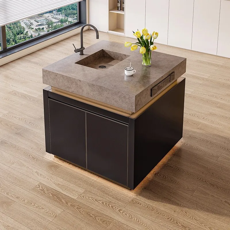 Cream wind light luxury rock slab separate middle island table integrated kitchen small apartment middle guide table