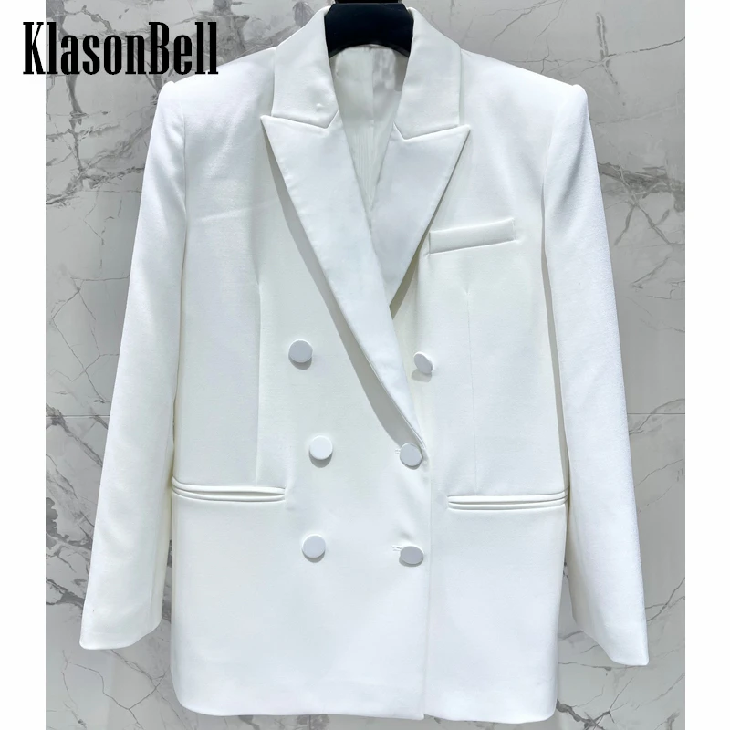 

5.27 KlasonBell Classic Elegant Acetate Spliced Wool Loose Shoulder Pads Jacket 2024 New Double Breasted Banquet Blazer Women