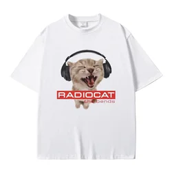 British Rock Band Radiohead Funny Radiocat The Bends Print T-shirt Men Women's 90s Vintage Gothic Oversized Tshirt cotton tees