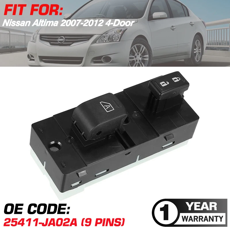 Front Left Car Window Lifter Control Switch 25411-JA02A For Nissan Altima 2007 2008 2009 2010 2011 2012 4 Door 25411JA02A 9 Pins