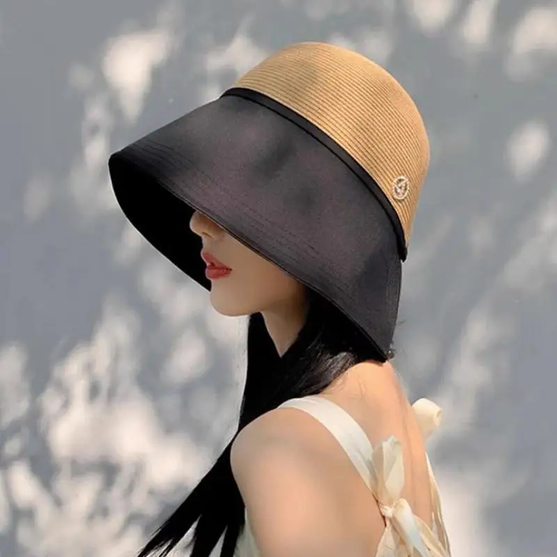 Japanese Style Women Summer Sun Hat Outdoor Straw Fisherman Hat Adjustable UV Protection Bucket Caps Wide Brim Panama Cap New