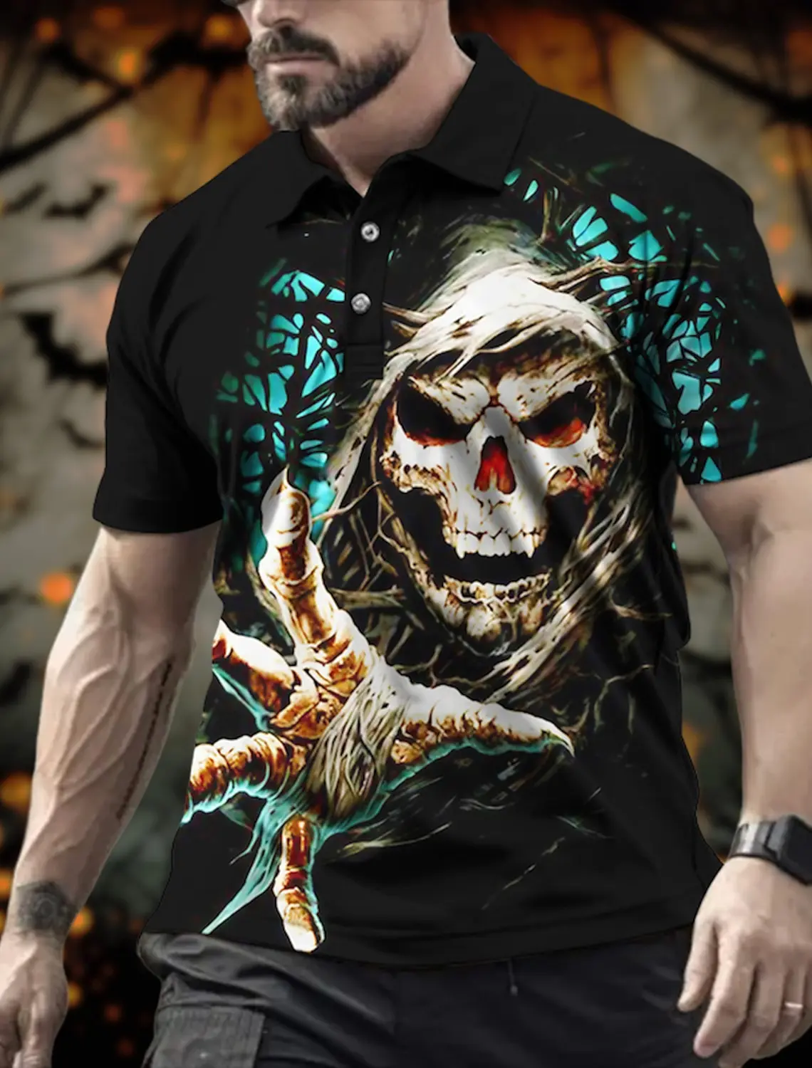 Men's New Style Skull Graphic 3D Prints Polo Shirt Lapel Polo Button  Polos Golf Shirt Turndown Short Sleeves Print Apparel Tops