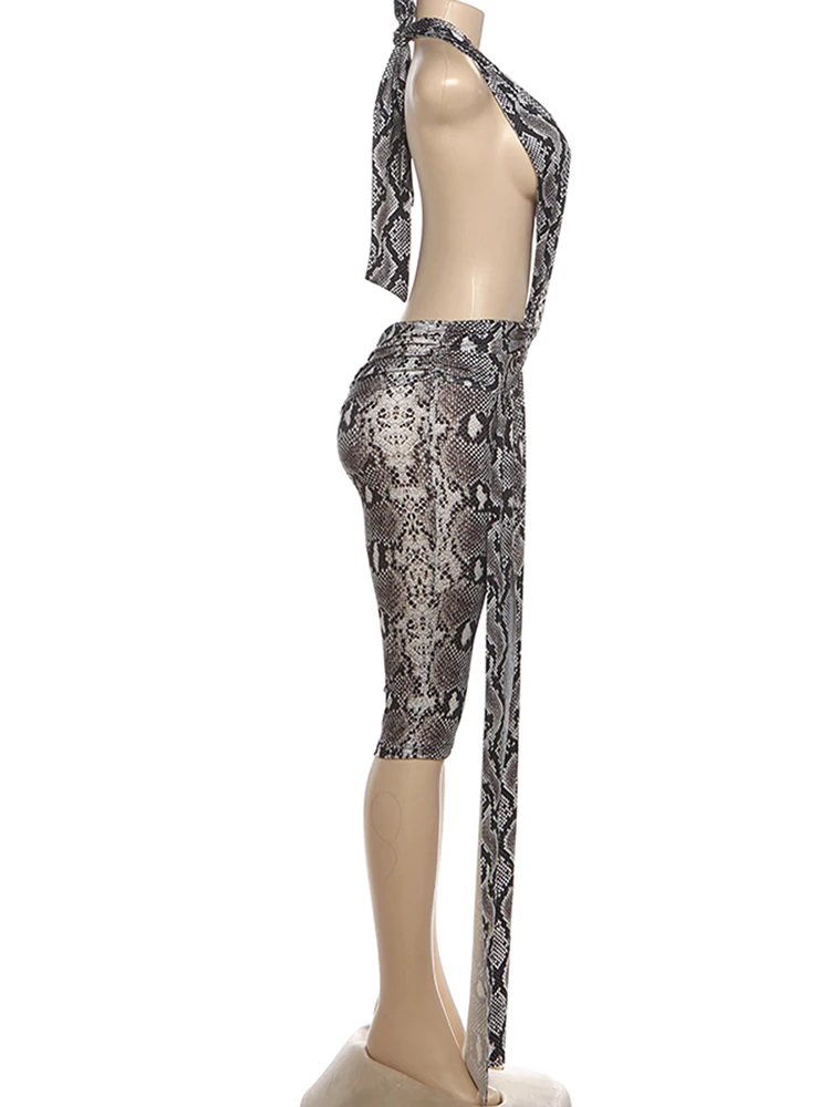 Cutenew セクシーな蛇紋岩ホルターロンパース女性リボンパッチワークノットノースリーブバックレスワークアウトミッドナイトクラブウェアプレイスーツ