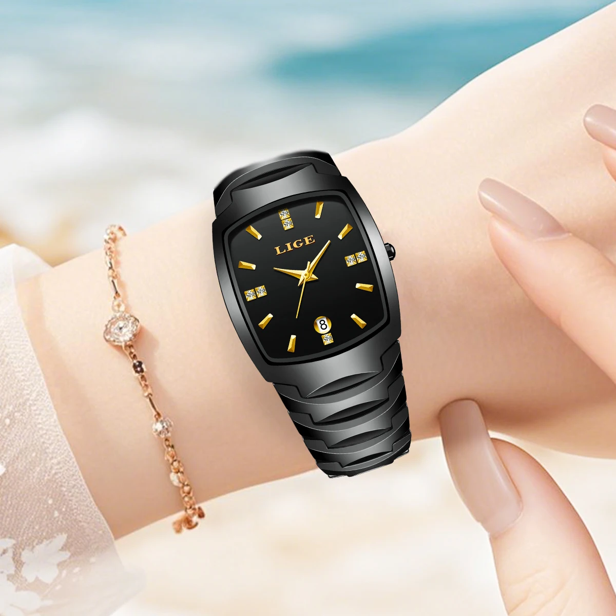 LIGE Original Design Elegant Luxury Casual Waterproof Watches for Woman Fashion Ceramic Strap Simple Dial Quartz Women Watch+Box