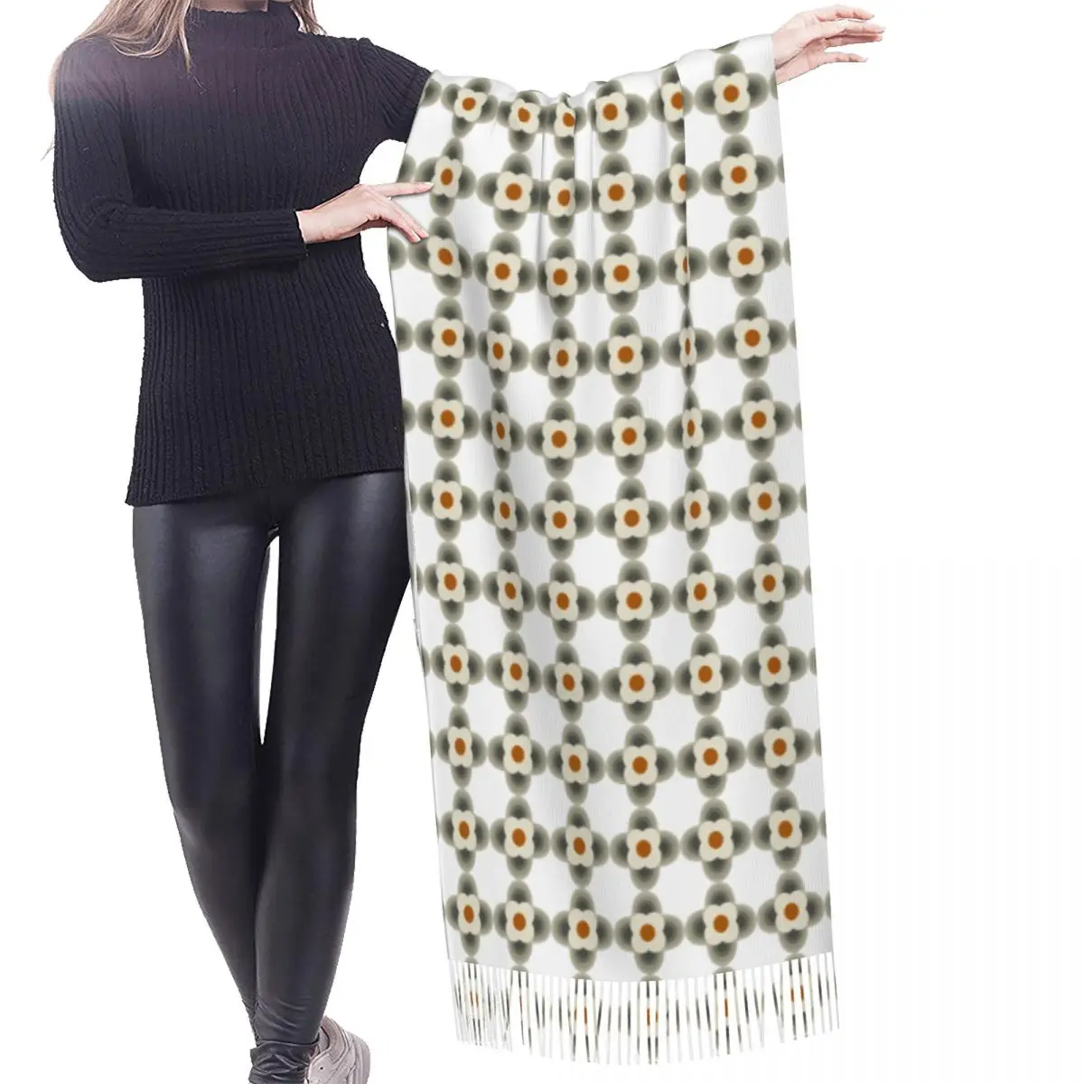 Orla Kiely Scarf Wrap Women Long Winter Warm Tassel Shawl Scandinavian Flowers Multi Stem Fashion Versatile Female Scarves