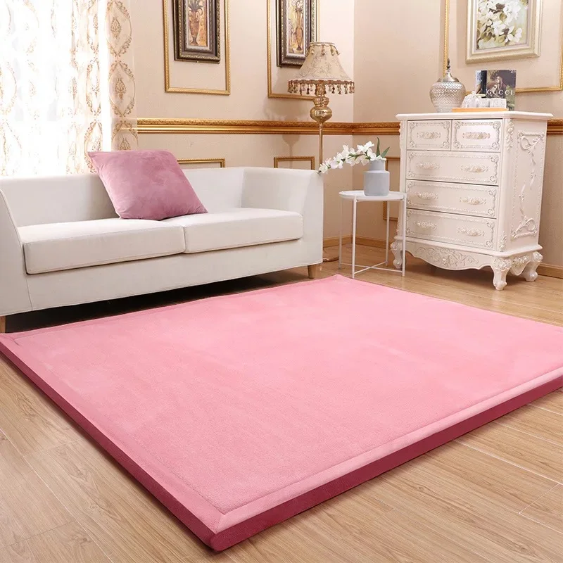 Japanese Style 3CM Thickeness Coral Fleece Velvet Mats Thickening Camel Bed Mattress Living Room Tatami Carpet Baby Crawling Mat