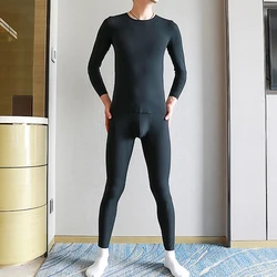 Uomo Thermal Long Johns Top Winter Ice Silk Bottom Underwear Set tinta unita Super Elasticity Sleepwear Breath Casual Homewear