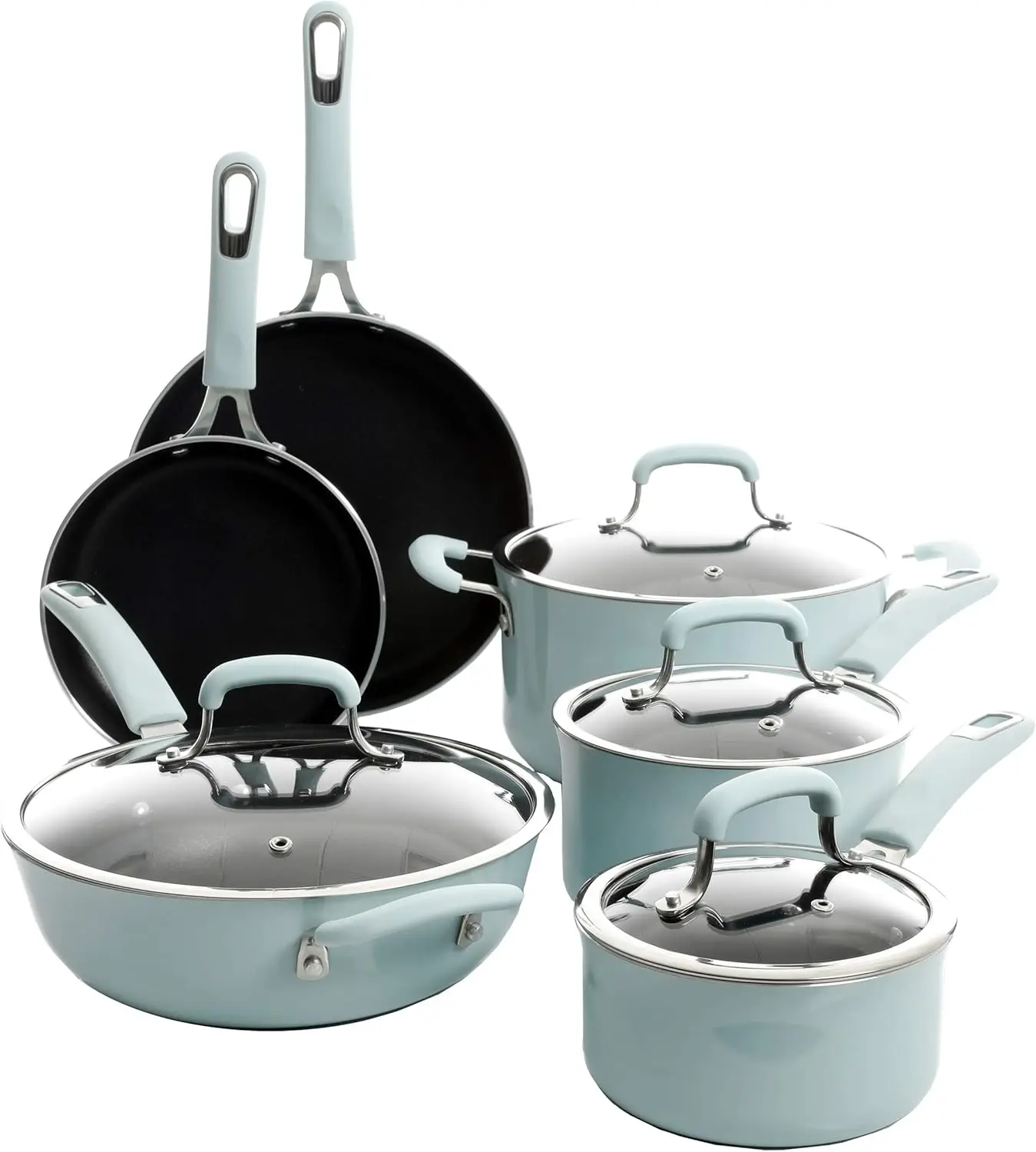 Elite Andover Nonstick Platinum Forged Aluminum Cookware Set, 10-Piece, Glacier Blue