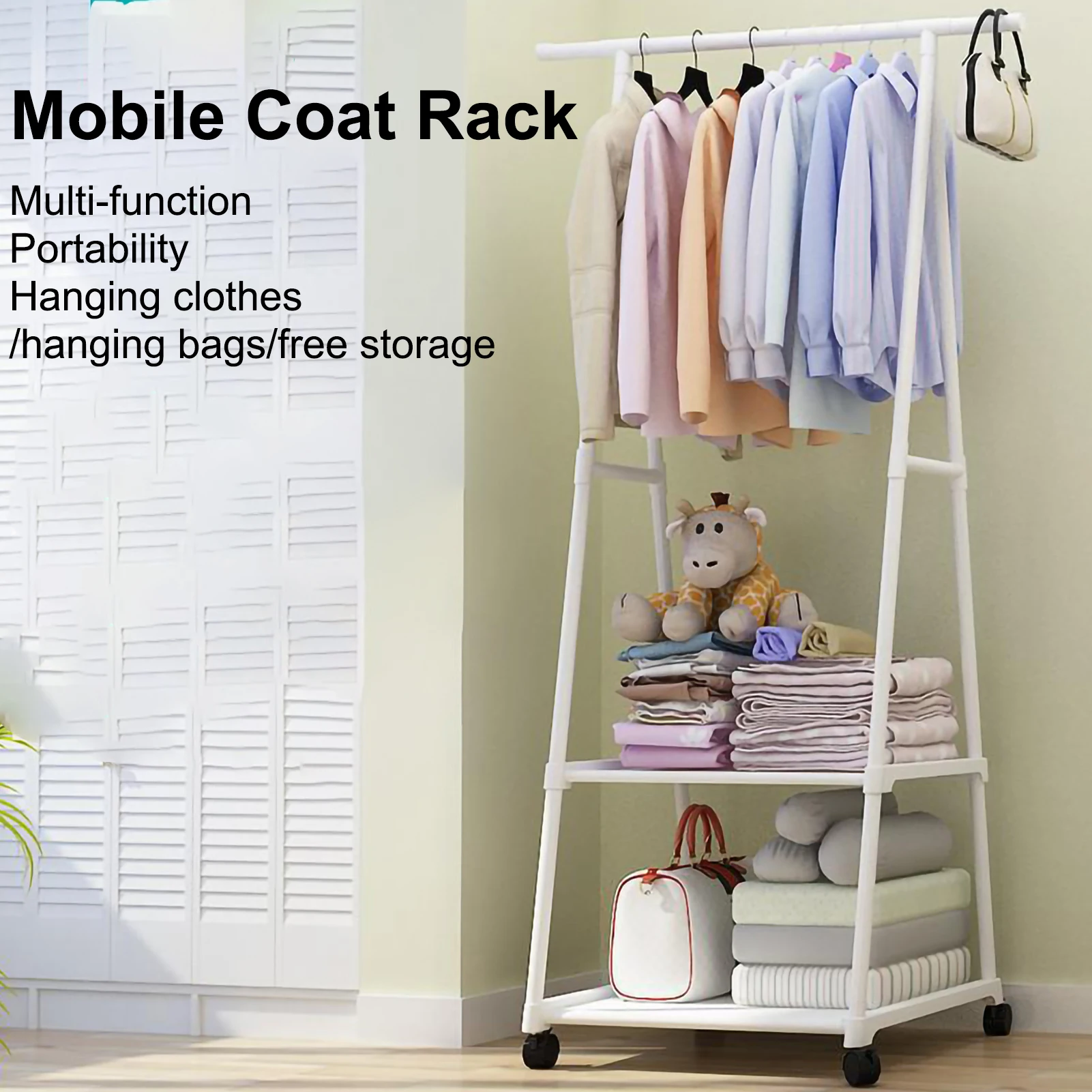 Household Simple Clothes Hanger Hat Hangers Floor Mounted Clothes Racks with Wheels Triangular Folding Coat and Hat Rack Bedroom