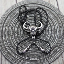 RechicGu Bull Head Pendant Bolo Tie Western Cowboy Necktie for Men Leather Rope Necklace Accessories Women Jewelry Gifts