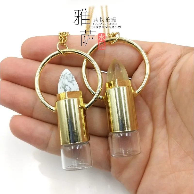 Jewelry Natural Crystal Copper Electroplated White Rosin Water Bottle Sweater Chain Pendant Jewelry Wholesale